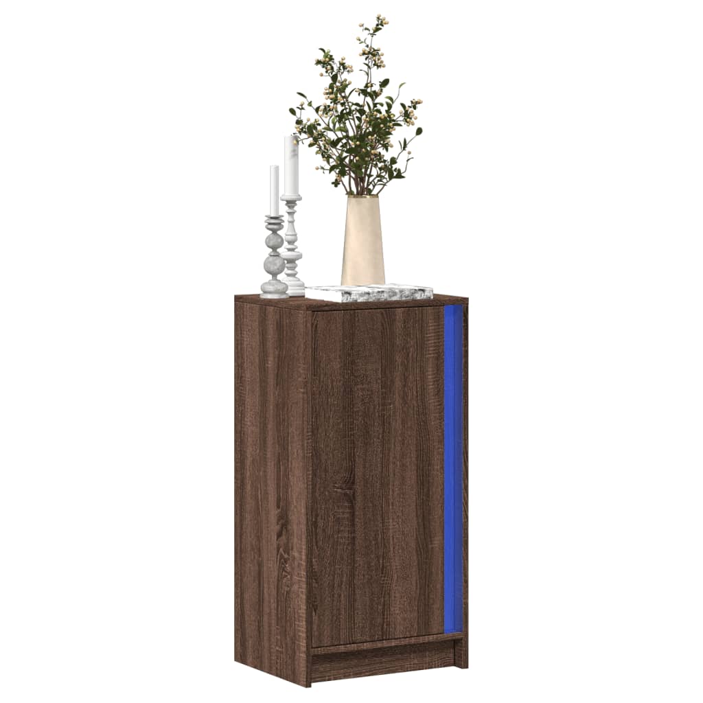 Skjenk med LED brun eik 42,5x34x85 cm konstruert tre
