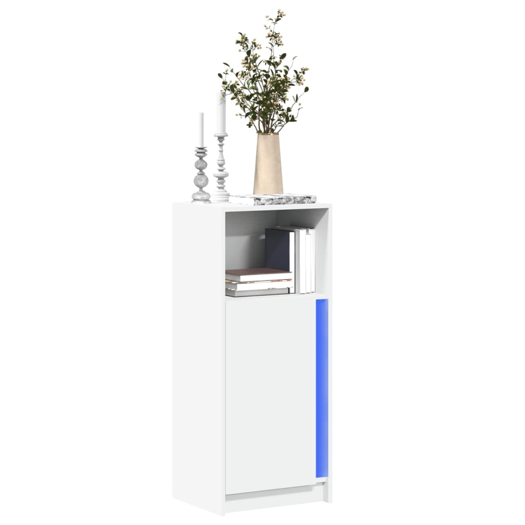 Skjenk med LED hvit 42,5x34x100 cm konstruert tre