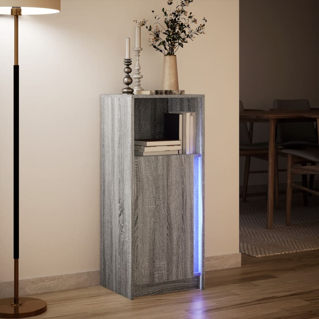 Skjenk med LED grå sonoma 42,5x34x100 cm konstruert tre