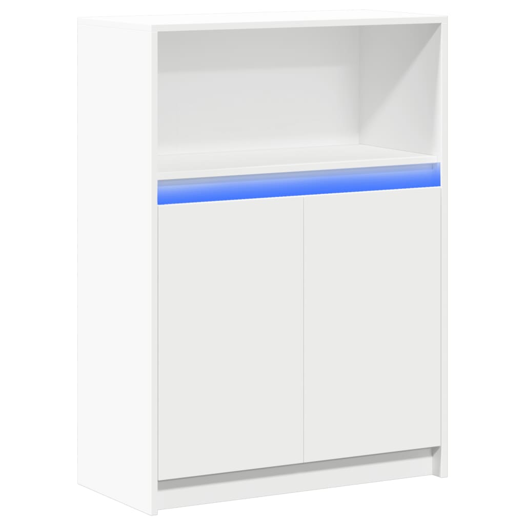 Skjenk med LED hvit 72x34x100 cm konstruert tre