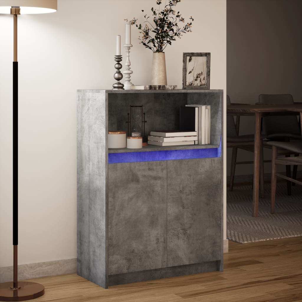 Skjenk med LED betonggrå 72x34x100 cm konstruert tre