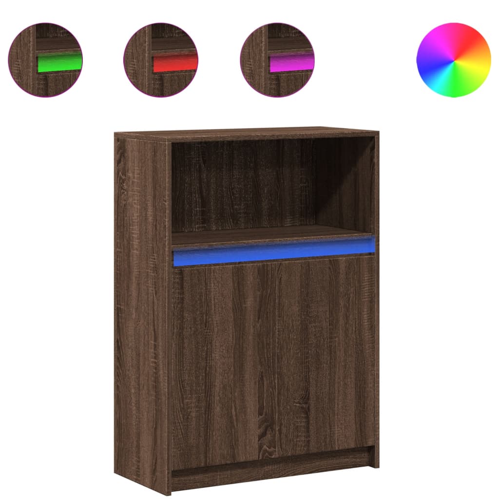 Skjenk med LED brun eik 72x34x100 cm konstruert tre