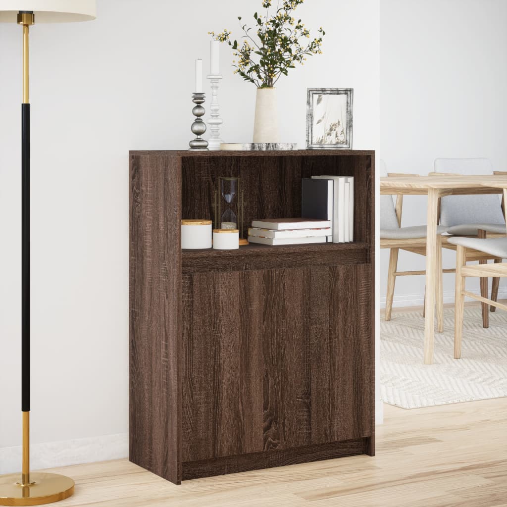Skjenk med LED brun eik 72x34x100 cm konstruert tre