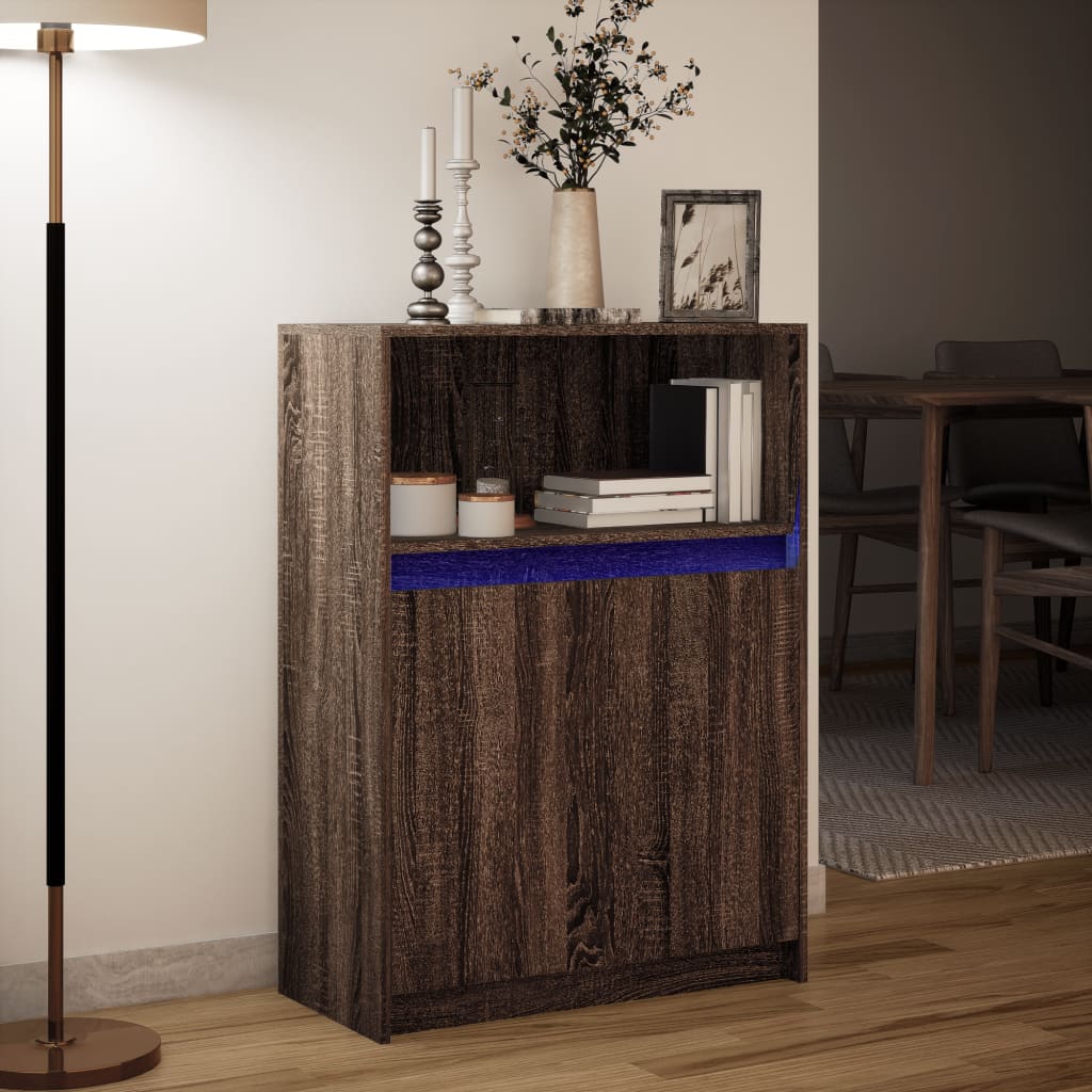 Skjenk med LED brun eik 72x34x100 cm konstruert tre