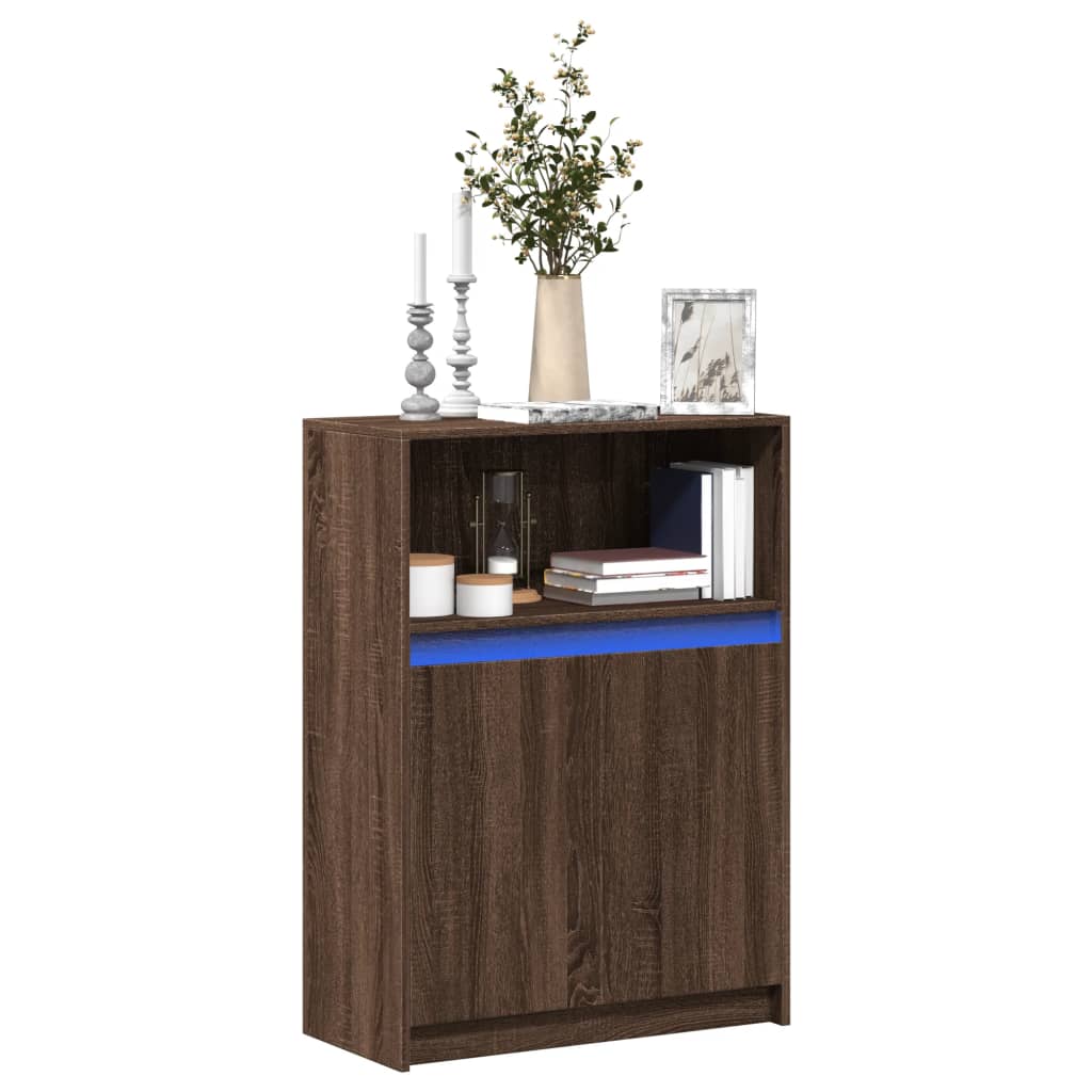 Skjenk med LED brun eik 72x34x100 cm konstruert tre