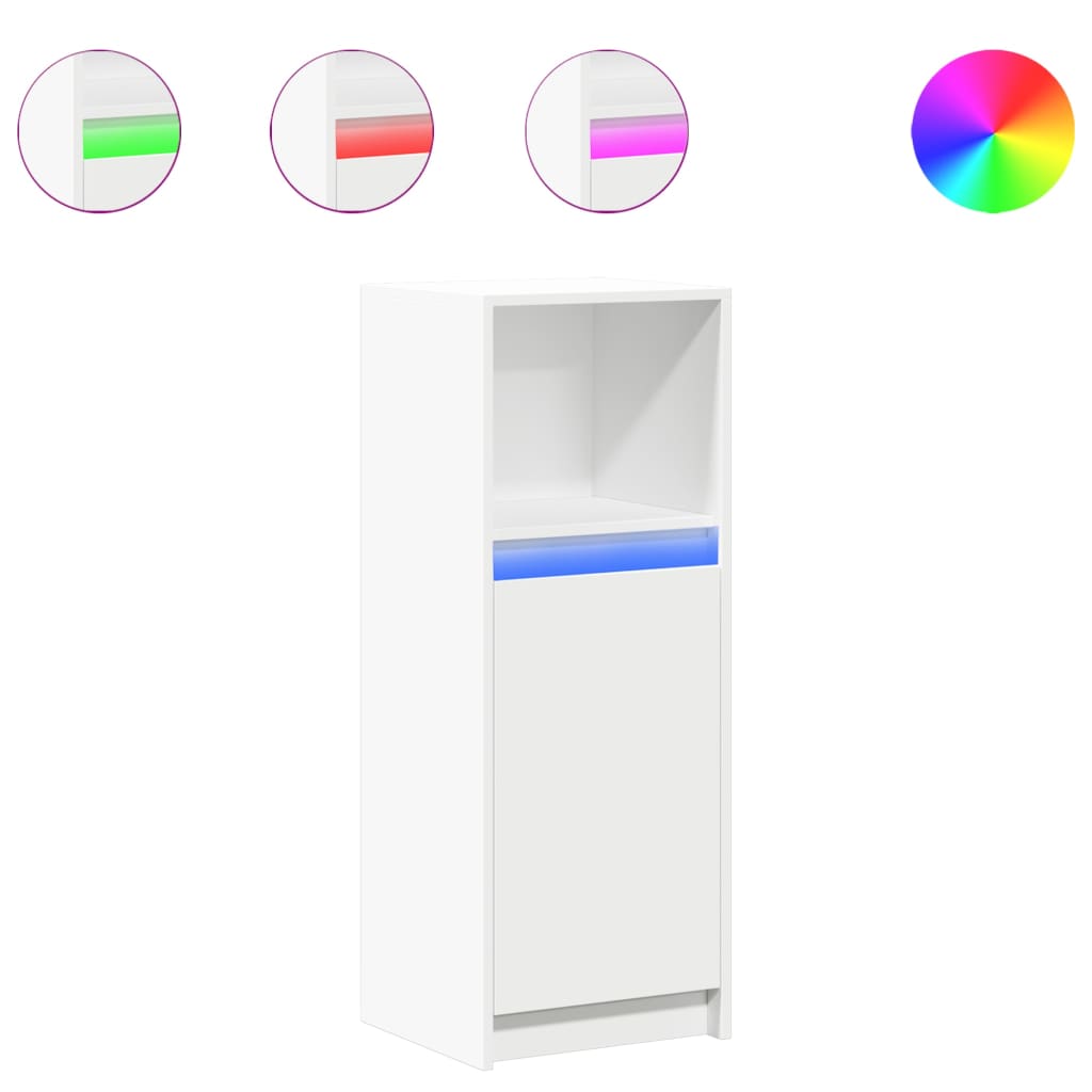 Skjenk med LED hvit 38x34x100 cm konstruert tre