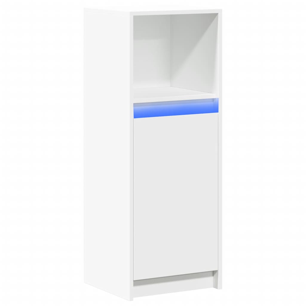 Skjenk med LED hvit 38x34x100 cm konstruert tre
