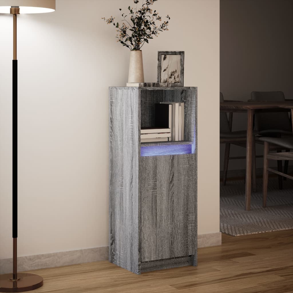 Skjenk med LED grå sonoma 38x34x100 cm konstruert tre