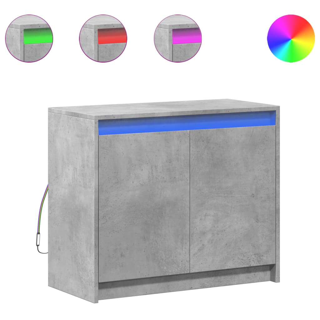 Skjenk med LED betonggrå 72x34x61 cm konstruert tre