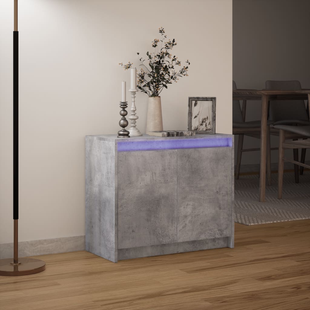 Skjenk med LED betonggrå 72x34x61 cm konstruert tre