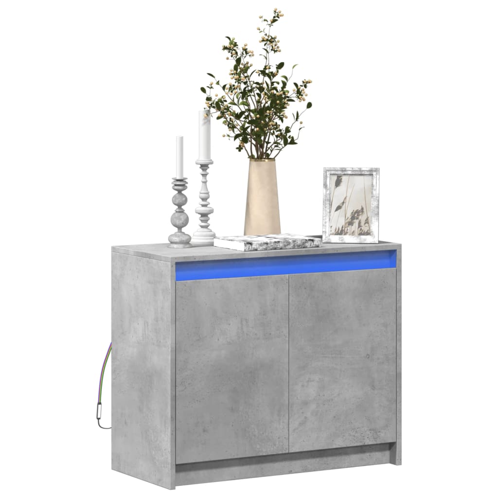 Skjenk med LED betonggrå 72x34x61 cm konstruert tre