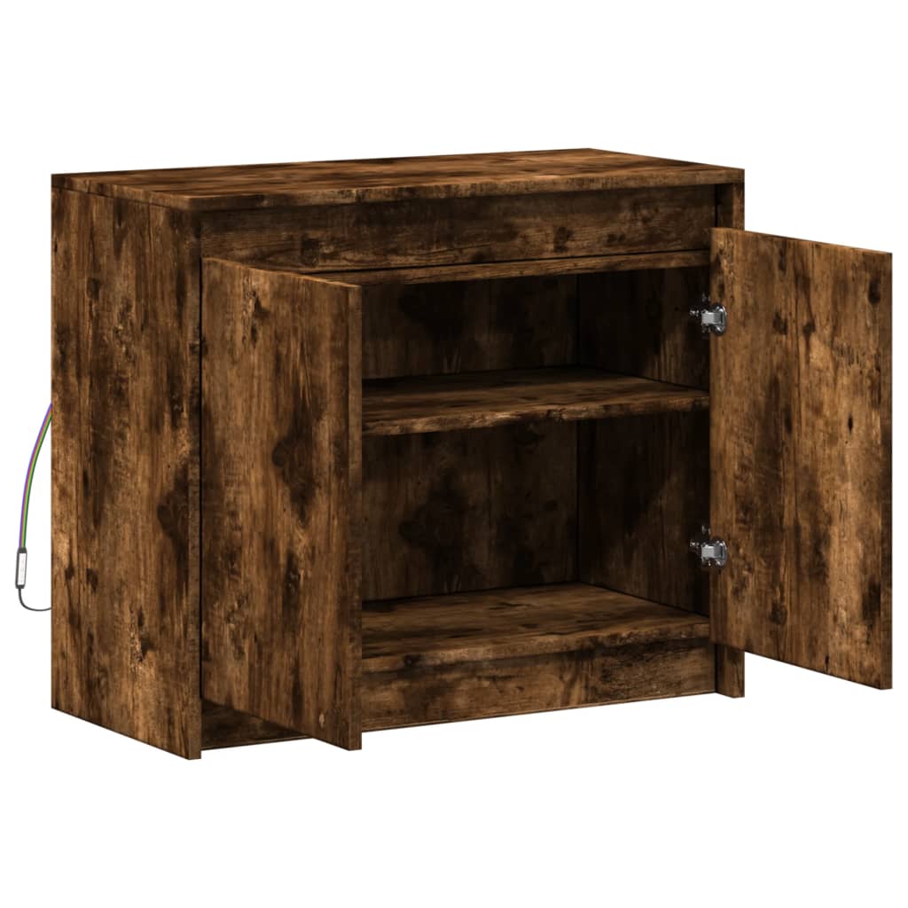 Skjenk med LED røkt eik 72x34x61 cm konstruert tre