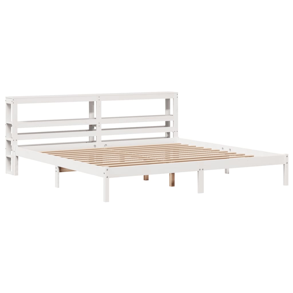 Sengeramme med madrass hvit 200x200 cm heltre furu
