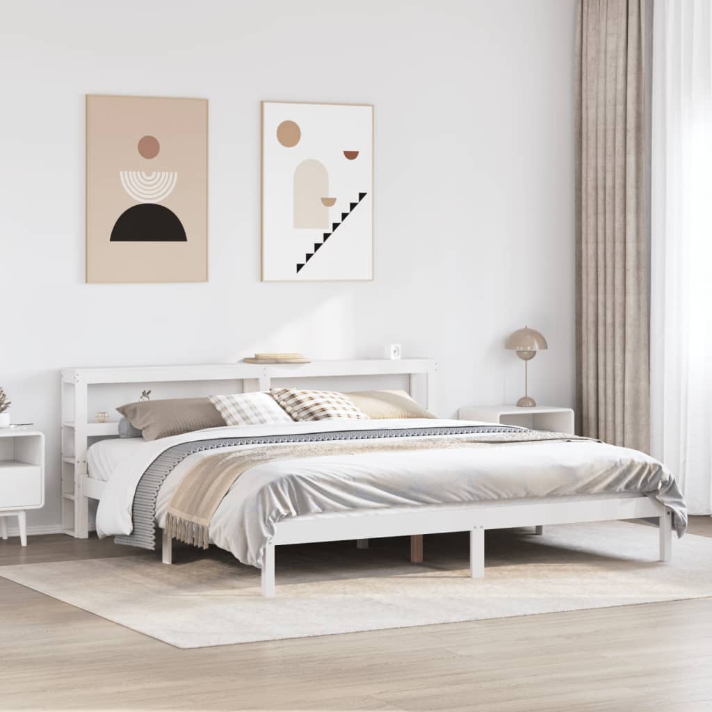 Sengeramme med madrass hvit 200x200 cm heltre furu