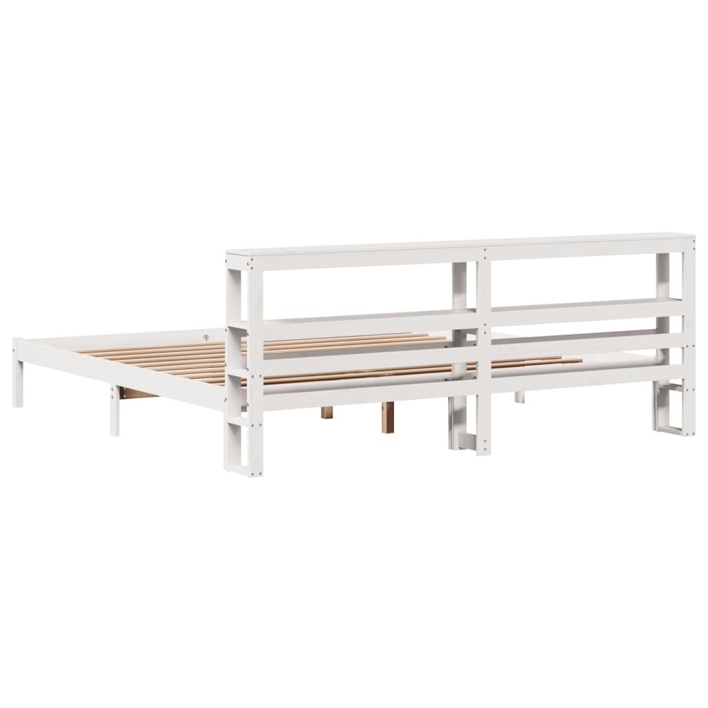 Sengeramme med madrass hvit 200x200 cm heltre furu