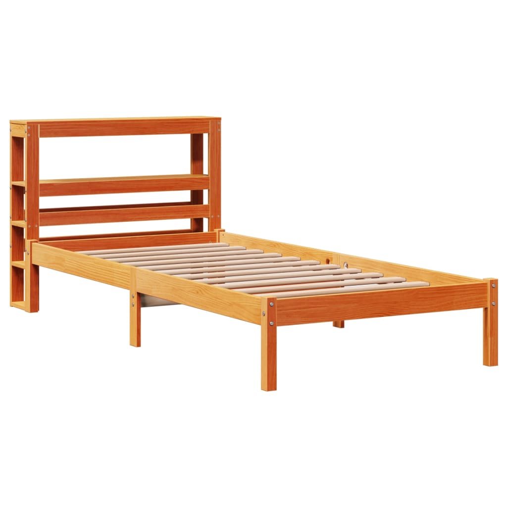 Sengeramme med hodegavl voksbrun 75x190 cm heltre furu