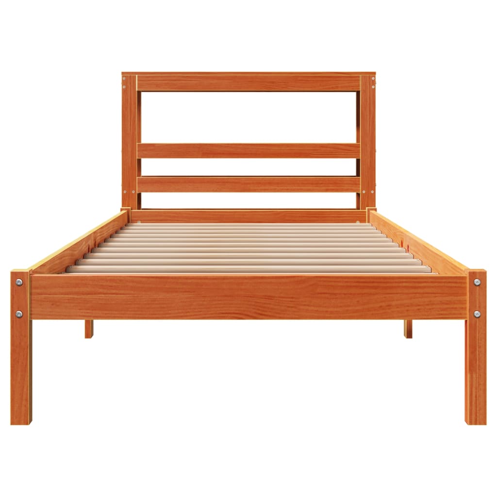 Sengeramme med hodegavl voksbrun 75x190 cm heltre furu