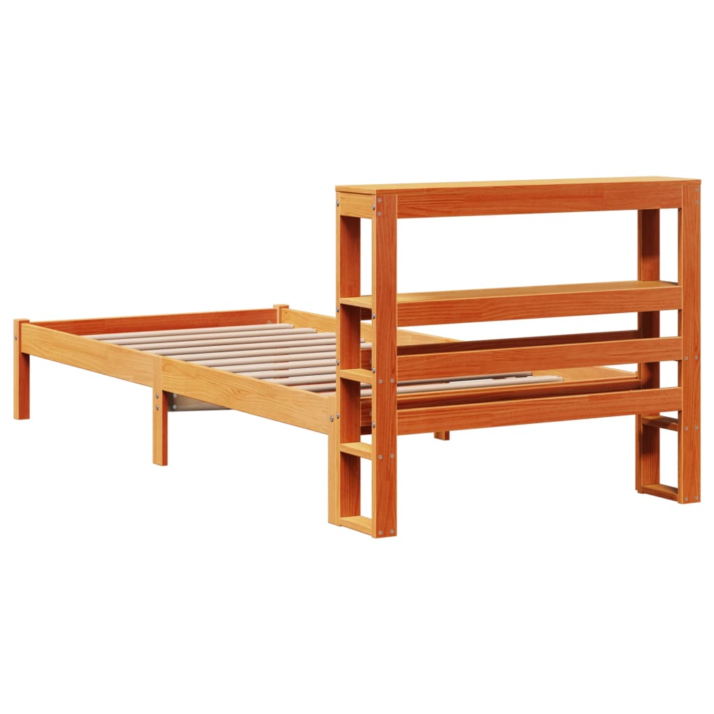 Sengeramme med hodegavl voksbrun 75x190 cm heltre furu