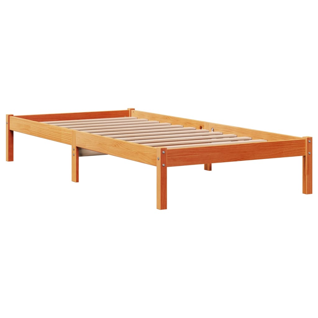 Sengeramme med hodegavl voksbrun 75x190 cm heltre furu