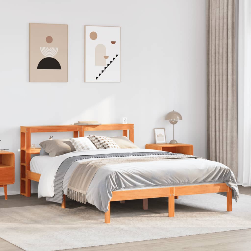 Sengeramme med hodegavl voksbrun 160x200 cm heltre furu