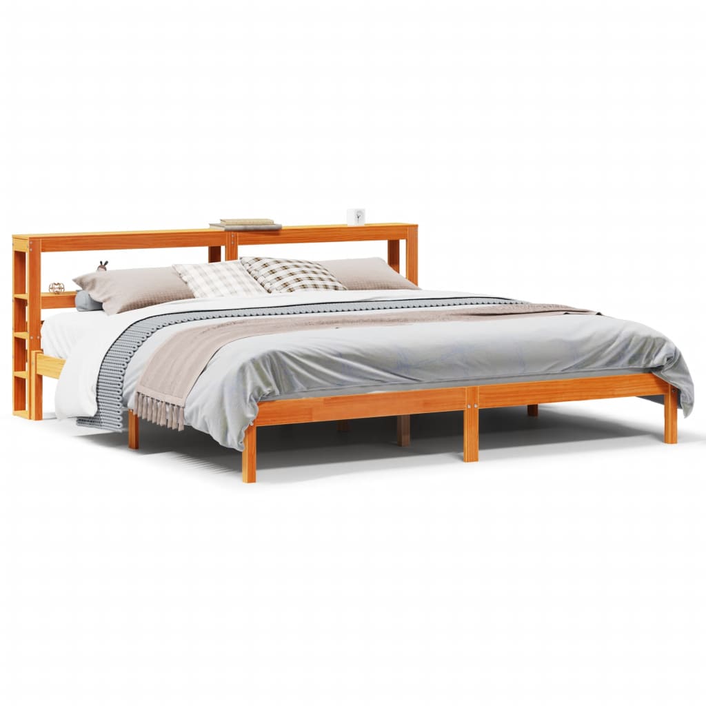 Sengeramme med hodegavl voksbrun 200x200 cm heltre furu