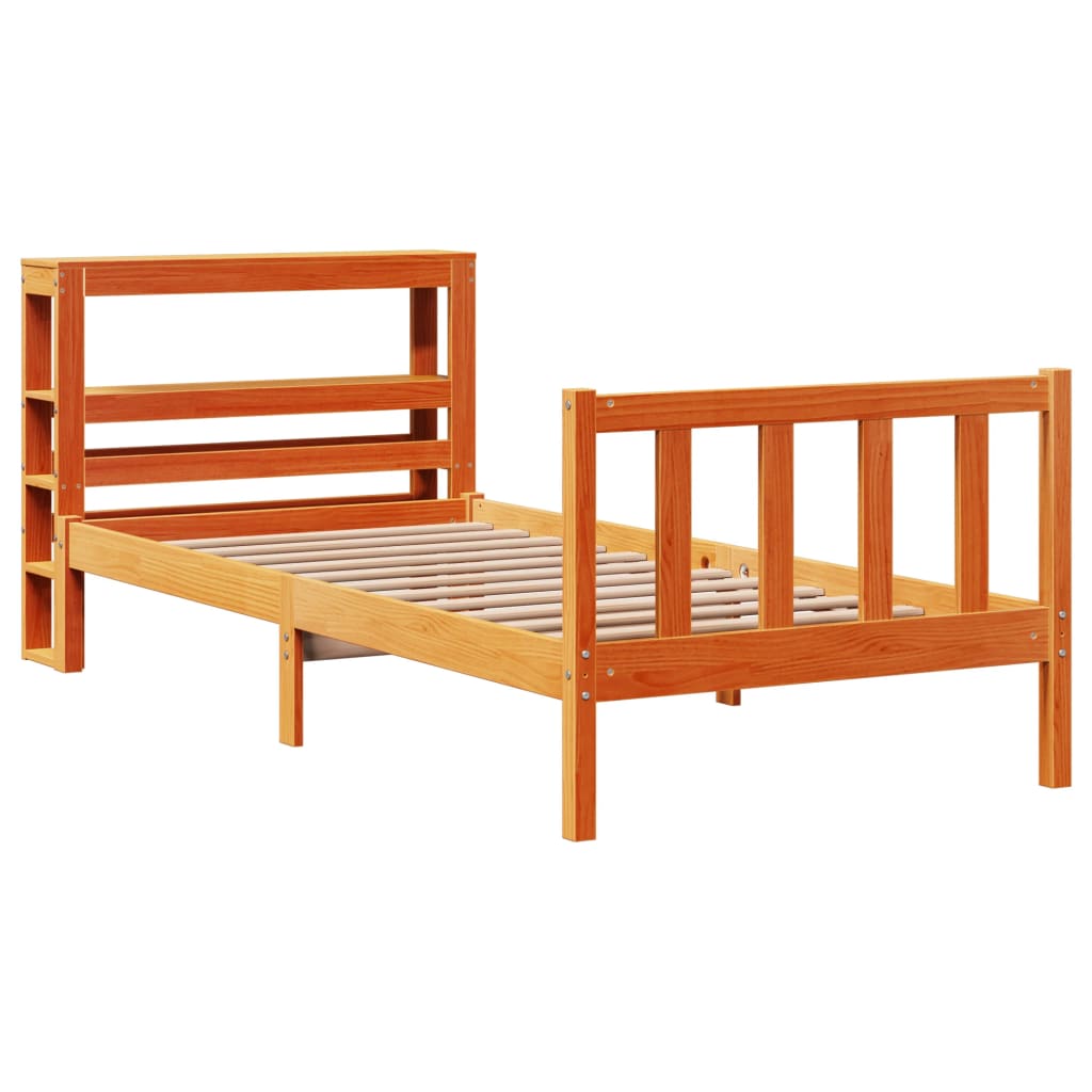Sengeramme med hodegavl voksbrun 100x200 cm heltre furu