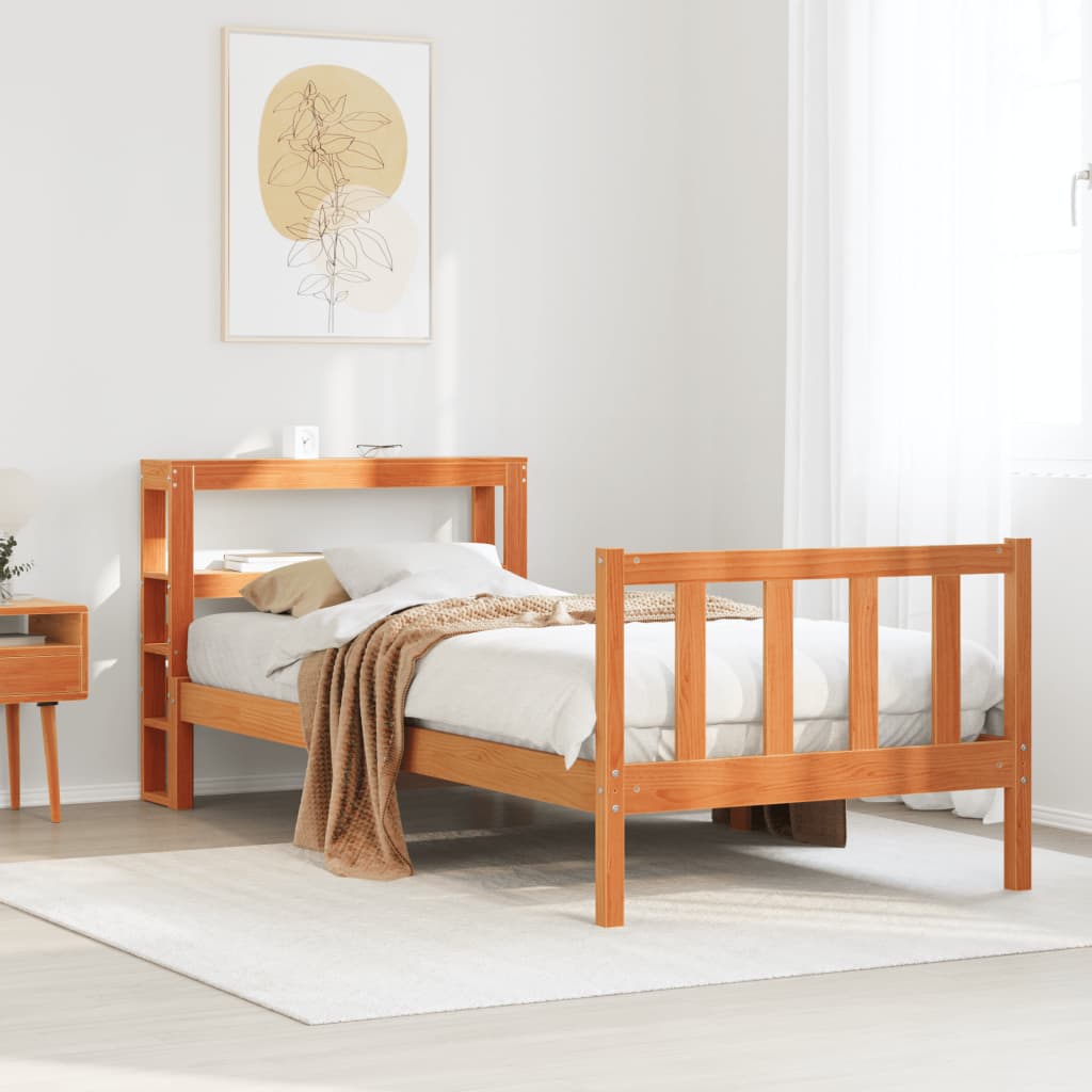 Sengeramme med hodegavl voksbrun 100x200 cm heltre furu