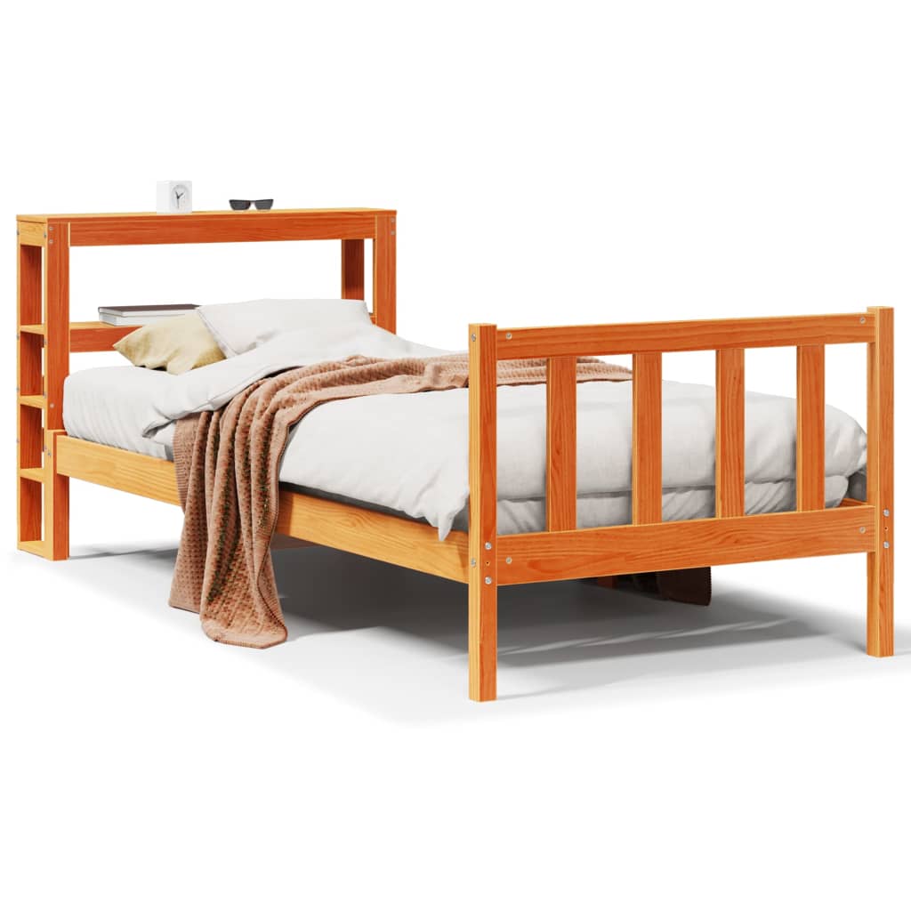 Sengeramme med hodegavl voksbrun 100x200 cm heltre furu