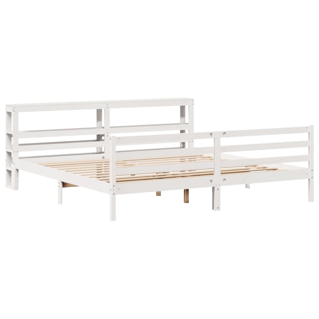 Sengeramme med madrass hvit 200x200 cm heltre furu
