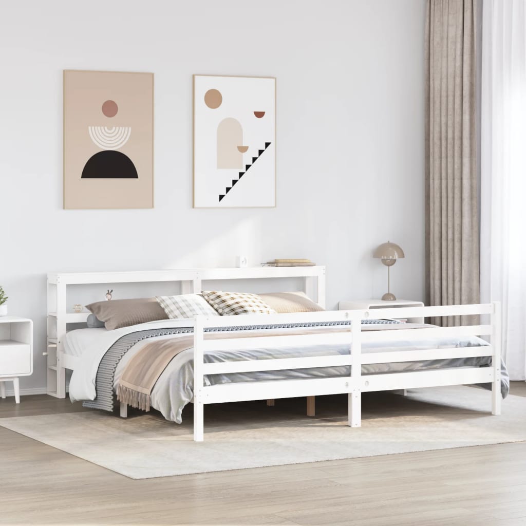 Sengeramme med madrass hvit 200x200 cm heltre furu