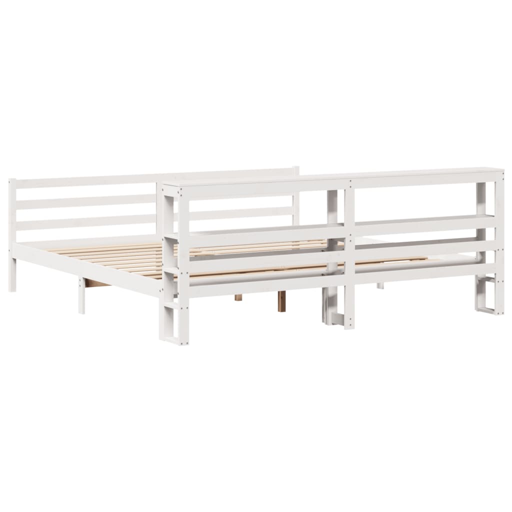 Sengeramme med madrass hvit 200x200 cm heltre furu
