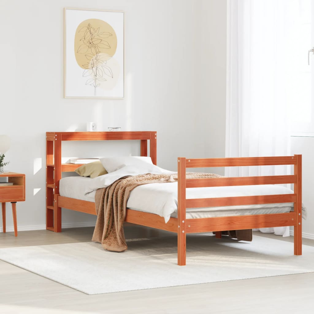 Sengeramme uten madrass voksbrun 75x190 cm heltre furu