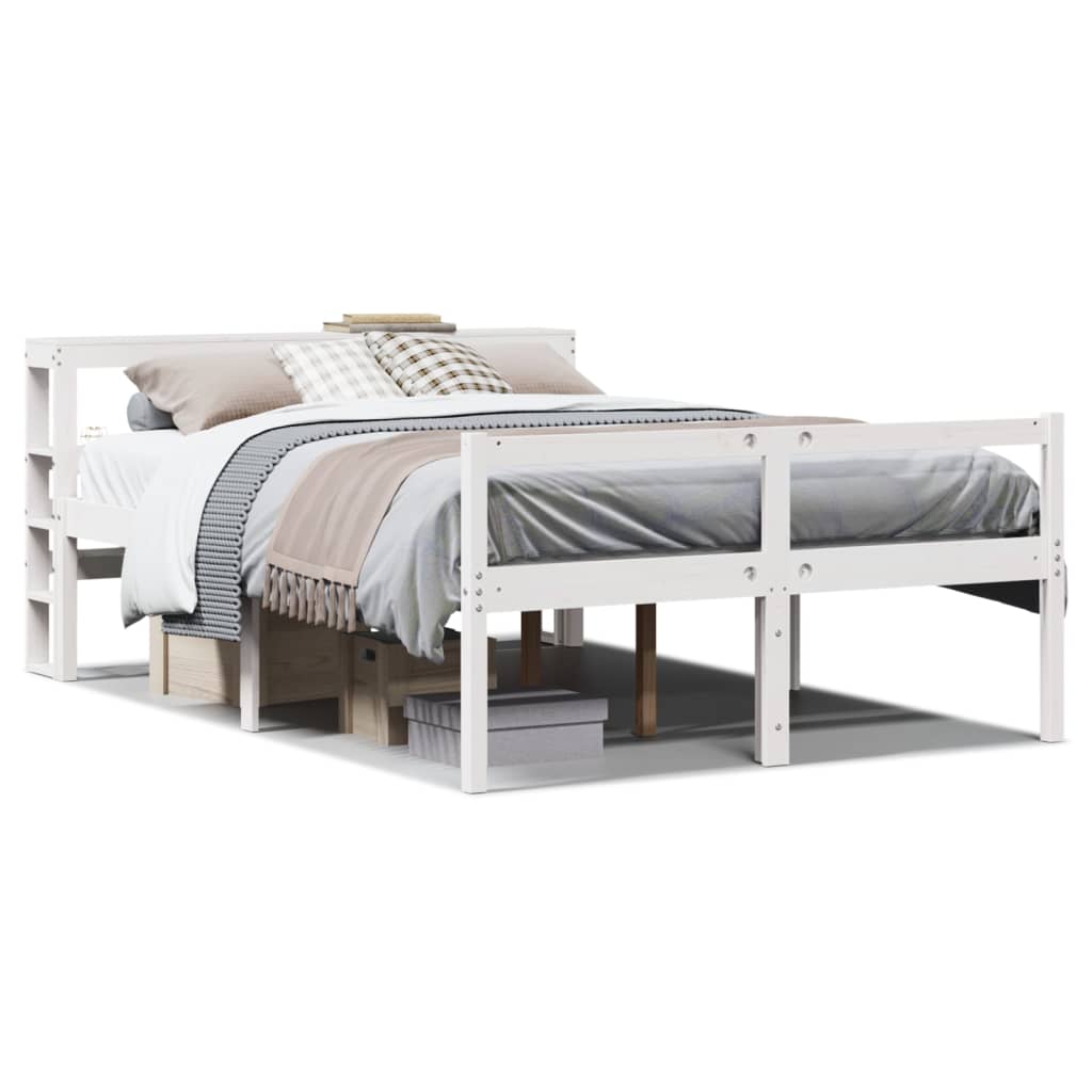Seniorseng med hodegavl hvit 120x200 cm heltre furu