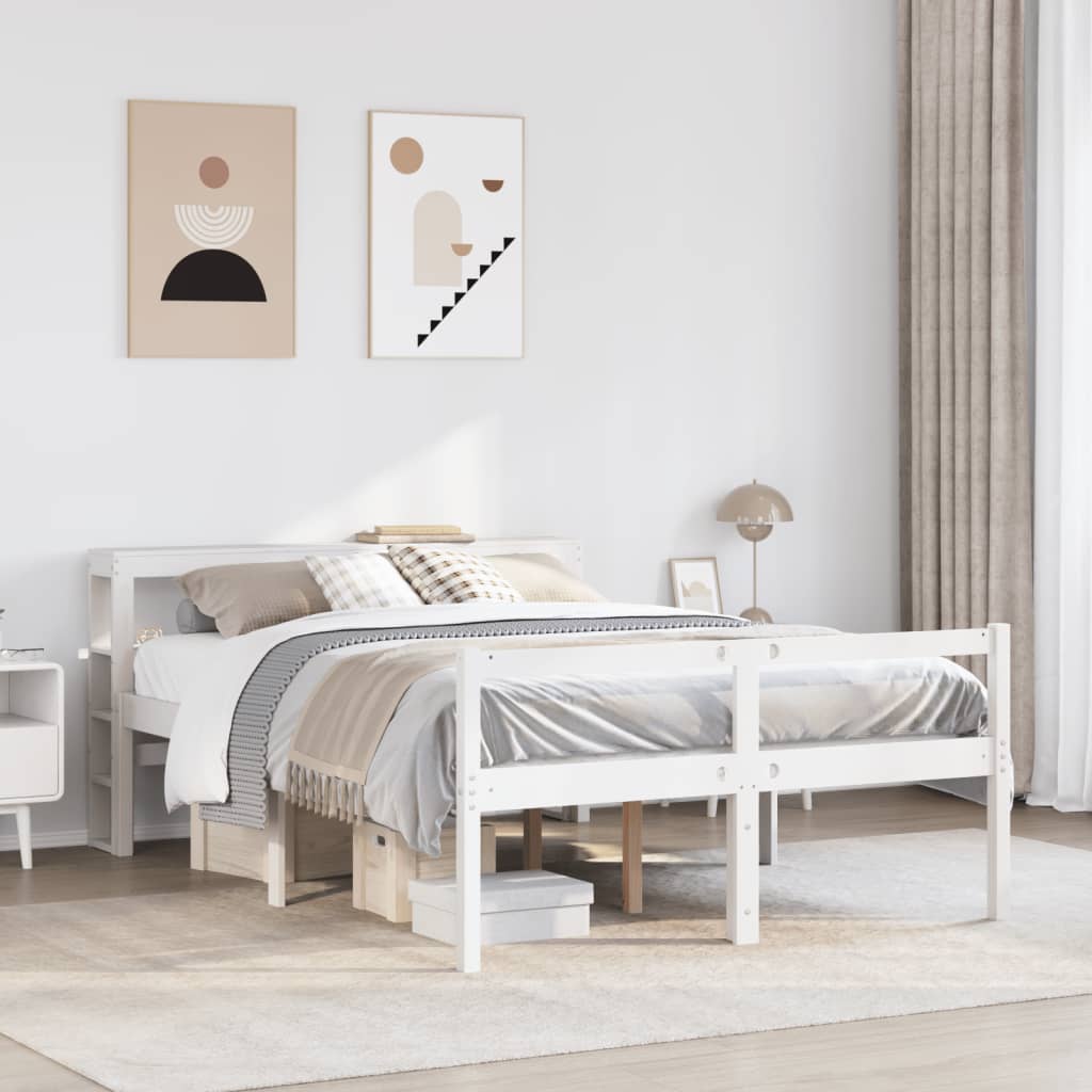 Seniorseng med hodegavl hvit 120x200 cm heltre furu
