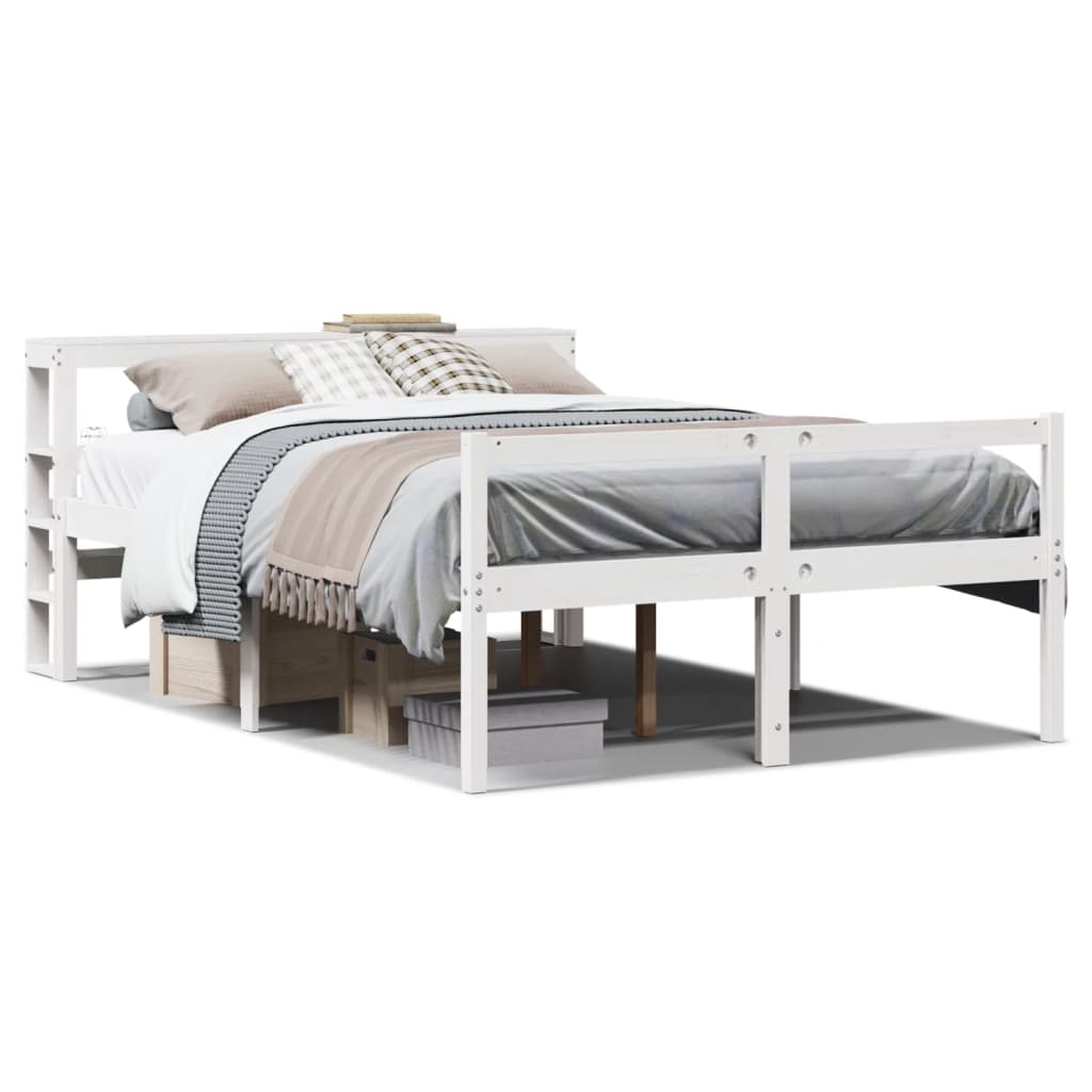 Seniorseng med hodegavl hvit 140x200 cm heltre furu
