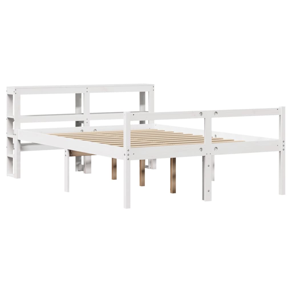 Seniorseng med hodegavl hvit 150x200 cm heltre furu