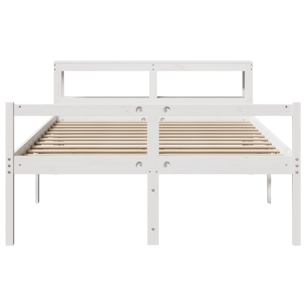 Seniorseng med hodegavl hvit 150x200 cm heltre furu