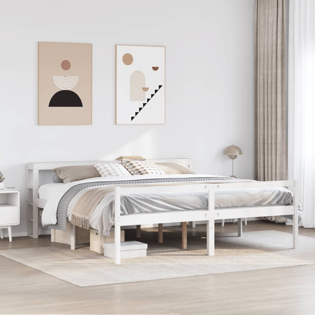 Seniorseng med hodegavl hvit 180x200 cm heltre furu