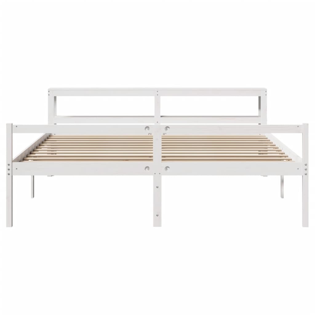 Seniorseng med hodegavl hvit 200x200 cm heltre furu