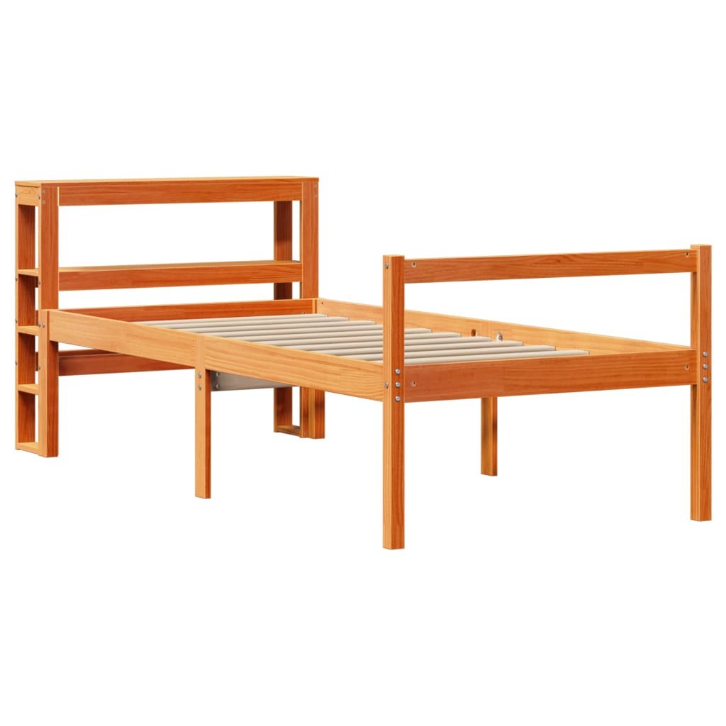 Sengeramme med hodegavl voksbrun 75x190 cm heltre furu