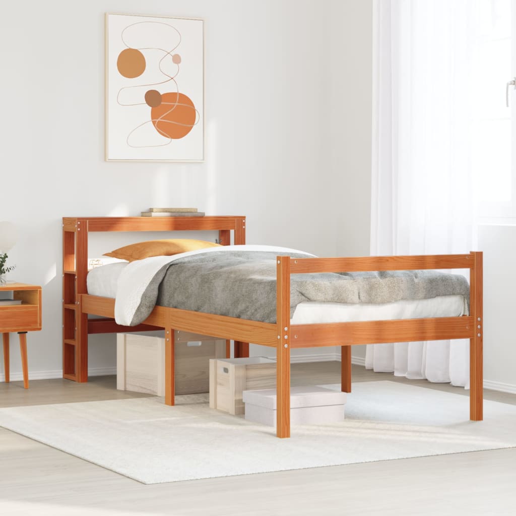 Sengeramme med hodegavl voksbrun 75x190 cm heltre furu