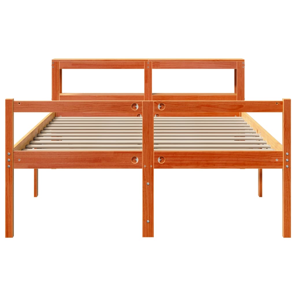 Sengeramme med hodegavl voksbrun 135x190 cm heltre furu