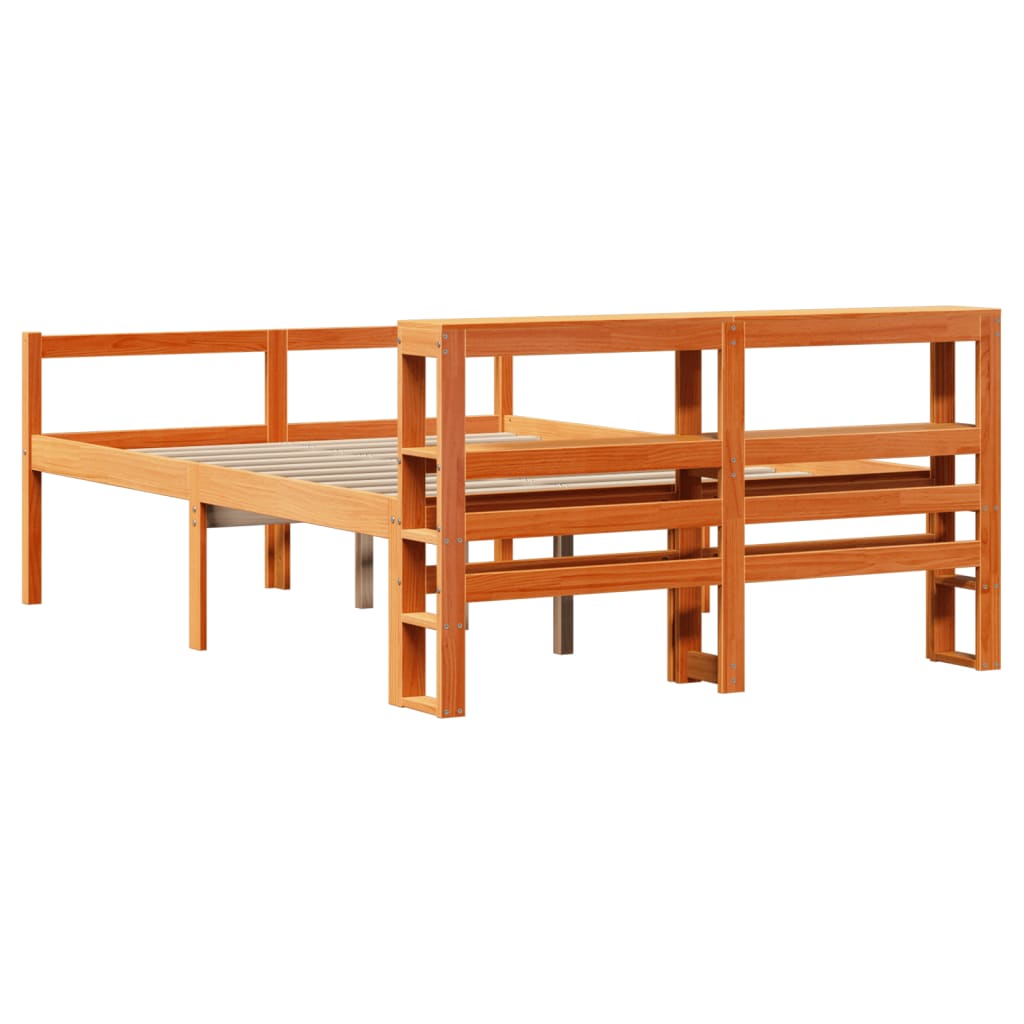 Sengeramme med hodegavl voksbrun 135x190 cm heltre furu