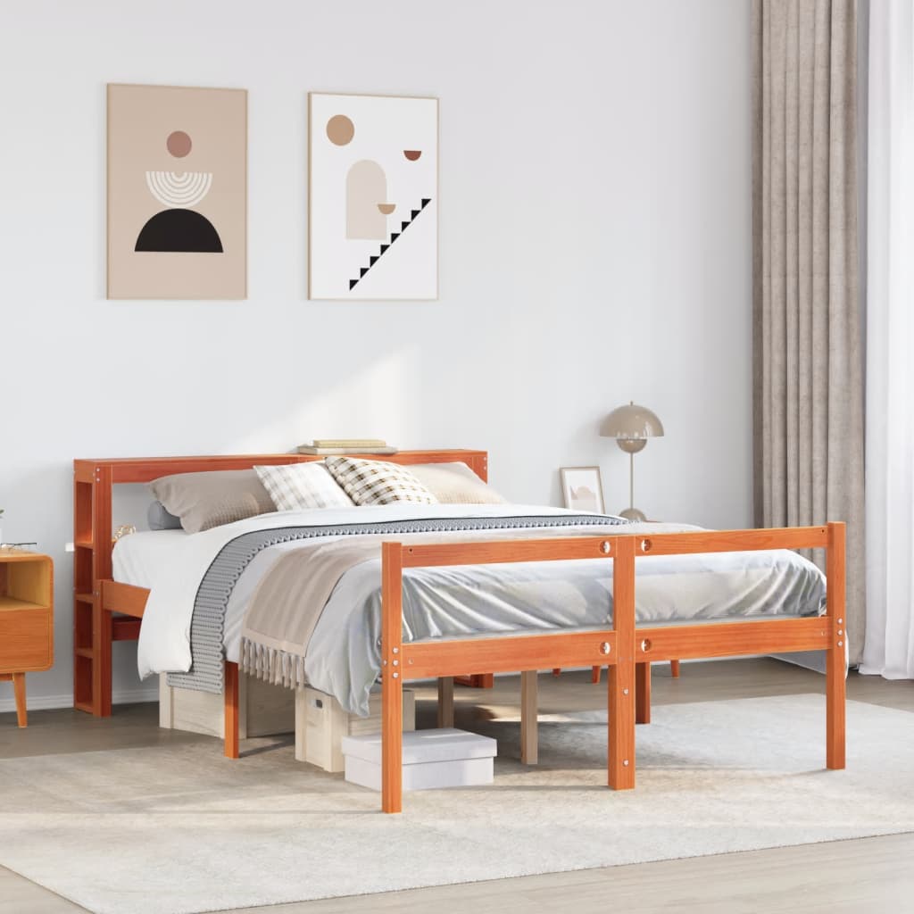 Sengeramme med hodegavl voksbrun 120x200 cm heltre furu