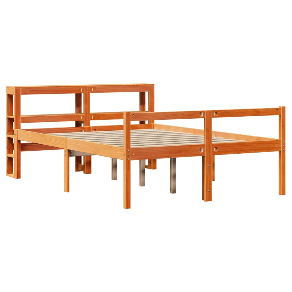 Sengeramme med hodegavl voksbrun 140x200 cm heltre furu
