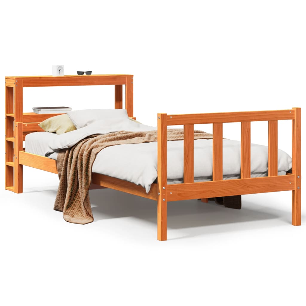Sengeramme med hodegavl voksbrun 75x190 cm heltre furu