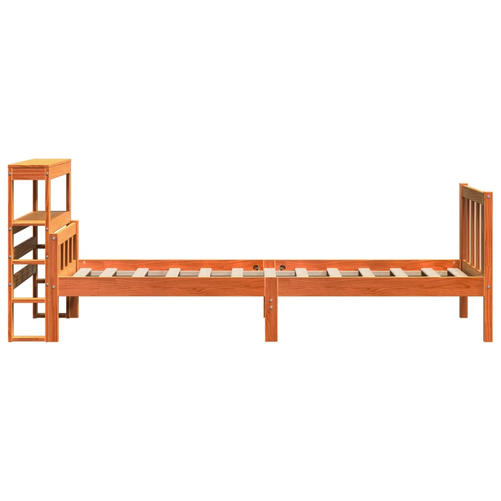 Sengeramme med hodegavl voksbrun 75x190 cm heltre furu