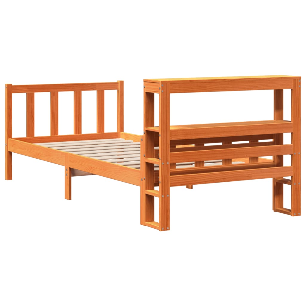 Sengeramme med hodegavl voksbrun 75x190 cm heltre furu