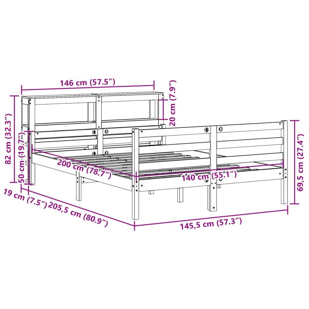 Sengeramme med hodegavl 140x200 cm heltre furu