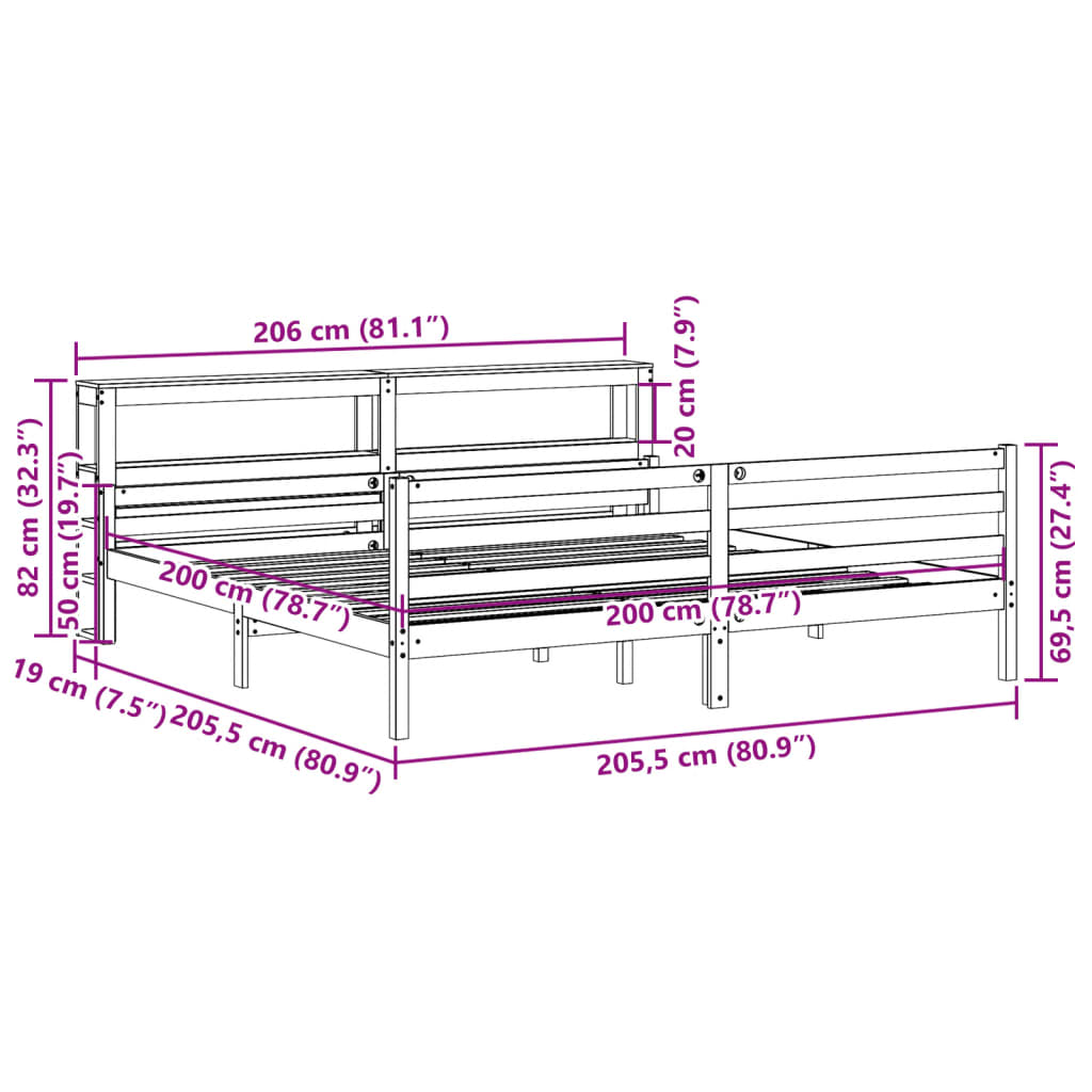 Sengeramme med hodegavl 200x200 cm heltre furu